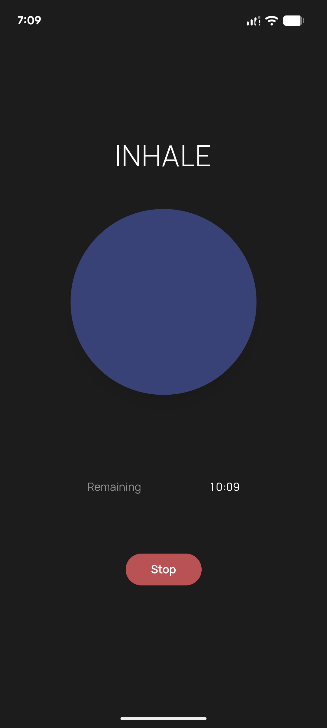 ParaBOLT session screen showing the inhale phase